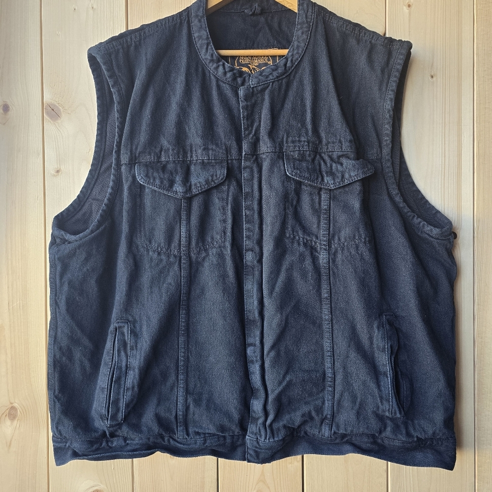 Milwaukee Perfomance Black Denim Zip Up Biker Club Vest Mens 4XL